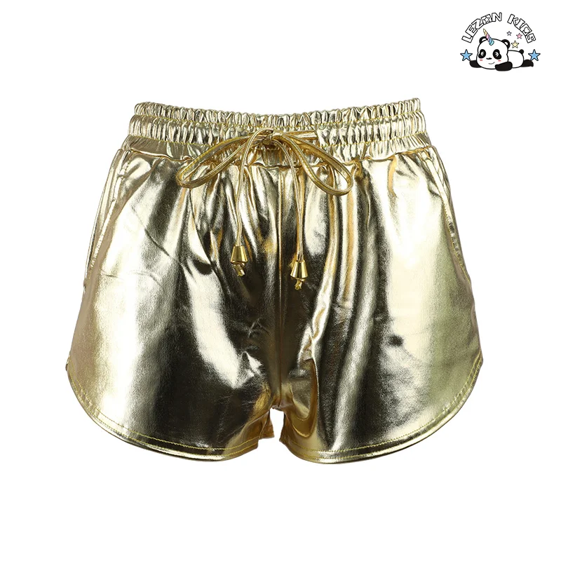 LEZONKIDS - Customized Metallic Fabric Kids Shorts High Waist Toddler Baby Solid Color Casual Girls Shorts
